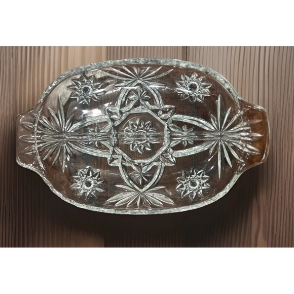 Early American Prescut Anchor Hocking Star Of David Handled  Divided Dish / Tray - Picture 1 of 3